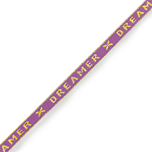 Cinta con texto "dreamer" P&uacute;rpura paisley-dorado