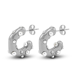 Pendientes Acero Inox Imitaci&oacute;n de perlas Plateado