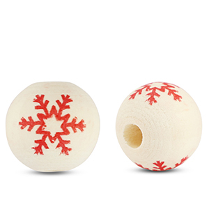Abalorios de madera redondos 16mm copo de nieve Madero natural-rojo