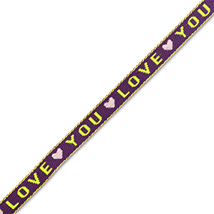 Cinta con texto "love you" P&uacute;rpura-verde lima