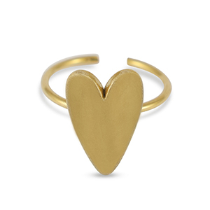 Anillos Acero Inox  esmalte coraz&oacute;n Dorado