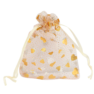 Bolso de organza 9x12cm coraz&oacute;n Durazno-oro