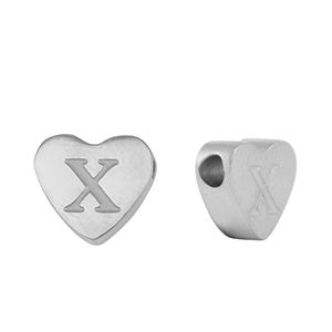 Abalorios Acero Inox coraz&oacute;n letra X Plateado