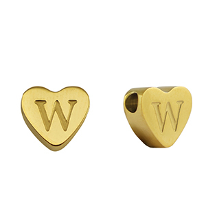 Abalorios Acero Inox coraz&oacute;n letra W Dorado
