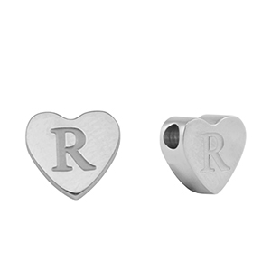 Abalorios Acero Inox coraz&oacute;n letra R Plateado