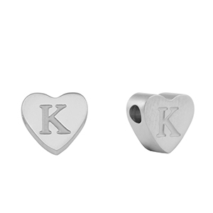 Abalorios Acero Inox coraz&oacute;n letra K Plateado