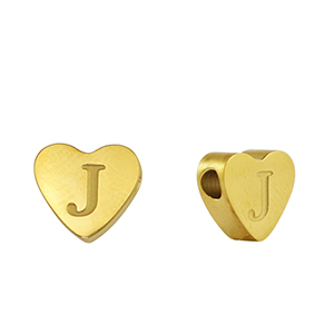 Abalorios Acero Inox coraz&oacute;n letra J Dorado