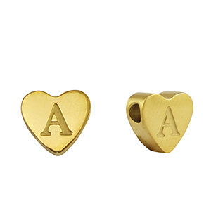 Abalorios Acero Inox coraz&oacute;n letra A Dorado