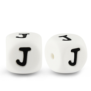 Abalorios letras de silicona J Blanco-negro