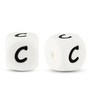 Abalorios letras de silicona C Blanco-negro