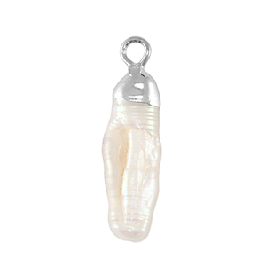 Perlas de agua dulce colgante tubo Plateado-blanco natural