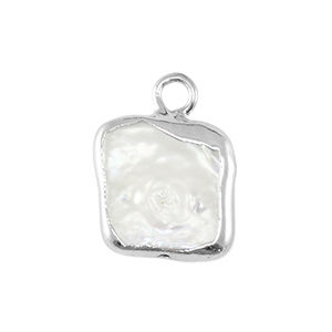 Perlas de agua dulce colgante cuadrado Plateado-blanco natural