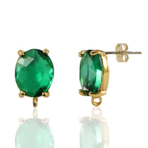 Pendientes de Cristal con anilla ovalado Verde-dorado