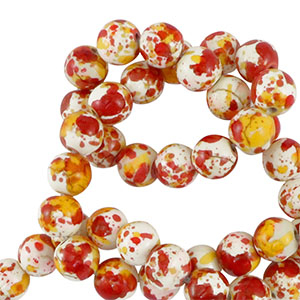Abalorios de cer&aacute;mica 8mm Blanco-naranja rojo