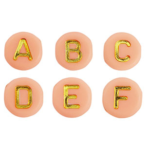 Abalorios letras acr&iacute;licas mix Rosa melocot&oacute;n claro-oro