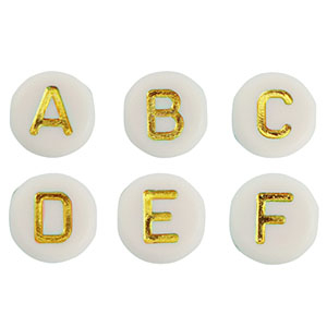 Abalorios letras acr&iacute;licas mix Opaco blancuzco-oro