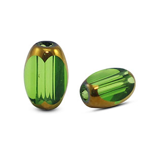 Abalorios de cristal ovalados faceteados Verde transparente-dorado