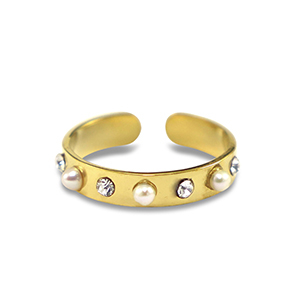 Anillos Acero Inox  perlas Dorado