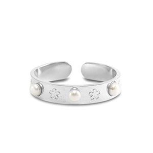 Anillos Acero Inox  perlas Plateado