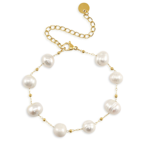 Pulseras Acero inox perlas Dorado