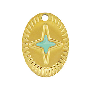 Colgantes Acero Inox oval estrella Dorado-mentha verde