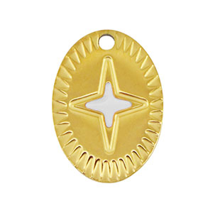 Colgantes Acero Inox oval estrella Dorado-blanco