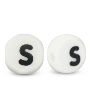 Abalorios letras de cer&aacute;mica S Blanco-negro