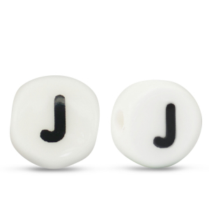 Abalorios letras de cer&aacute;mica J Blanco-negro