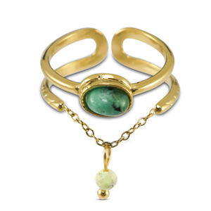 Anillos Acero Inox con piedra natural Dorado-verde-gris verdastro