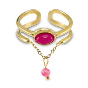 Anillos Acero Inox con piedra natural Dorado-rosa magenta