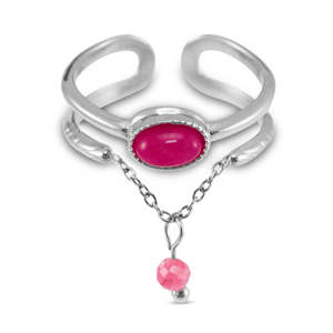 Anillos Acero Inox con piedra natural Plata-rosa magenta