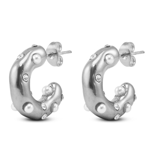 Pendientes Acero Inox con imitaci&oacute;n de perlas Plateado