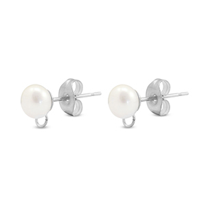 Fornituras Acero Inox pendientes Imitaci&oacute;n de perla con anilla 6mm Plateado