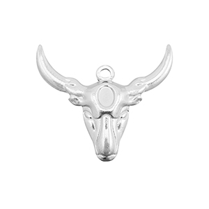 Colgantes Acero Inox cuerno largo con calavera tejana Plateado