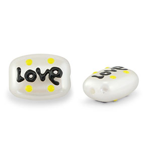 Abalorios acr&iacute;licos "love" Perla-negro-amarillo