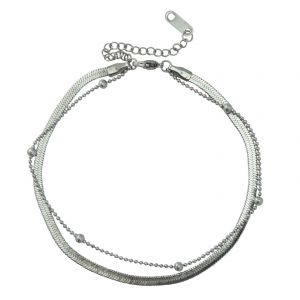 Pulseras tobillera Acero Inox doble capa Plateado