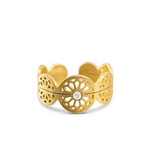 Anillos Acero Inox flor Dorado