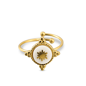 Anillos Acero Inox copo de nieve Dorado-blanco