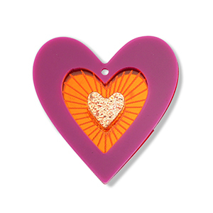 Colgantes llamativos coraz&oacute;n P&uacute;rpura-naranja-dorado