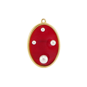 Colgantes de resina &oacute;valo con perlas Dorado-rojo-blanco