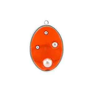 Colgantes de resina &oacute;valo con perlas Plata-naranja-blanco