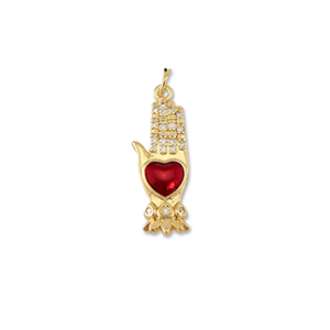 Metal TQ lat&oacute;n colgante mano con coraz&oacute;n Dorado-rojo