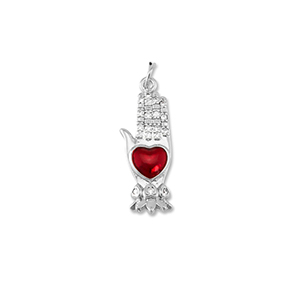 Metal TQ lat&oacute;n colgante mano con coraz&oacute;n Plata-rojo