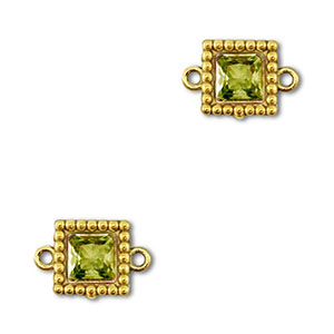 Entrepiezas acero Inox zirc&oacute;n cuadrado Dorado-verde lima