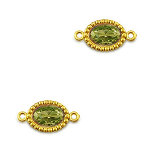 Entrepiezas acero Inox zirc&oacute;n &oacute;valo Dorado-verde lima
