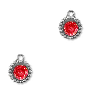 Colgantes Acero Inox zirc&oacute;n redondos Plateado-rojo