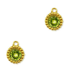 Colgantes Acero Inox zirc&oacute;n redondos Dorado-verde lima