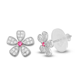 Metal TQ lat&oacute;n pendiente zirconia flor Plateado