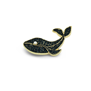 Broches ballena con perla Dorado-azul oscuro-blanco