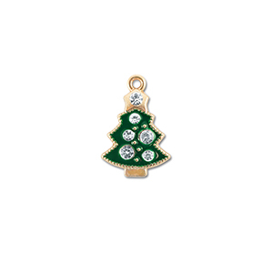 Colgantes met&aacute;licos zirconia &aacute;rbol de navidad Dorado-verde